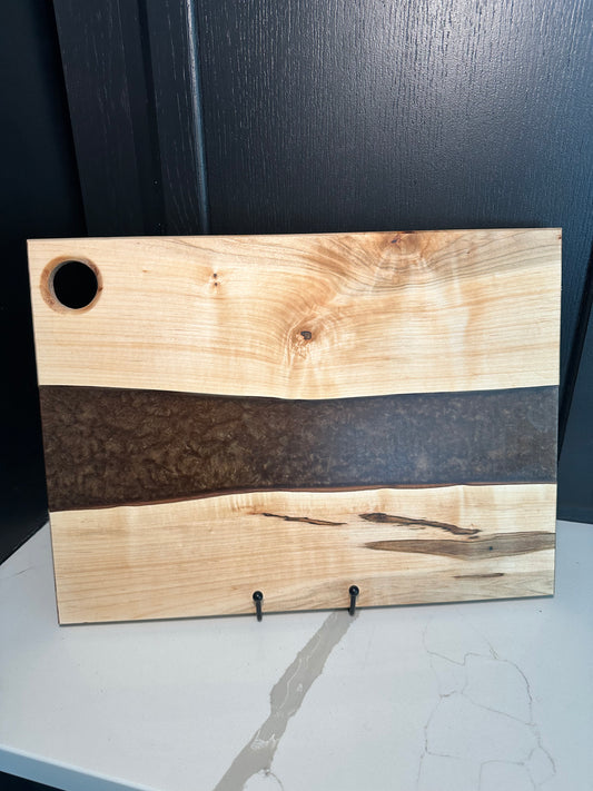 Ambrosia Maple Serving Board with Gold Epoxy River - 15.5" x 11.75" x 0.75"