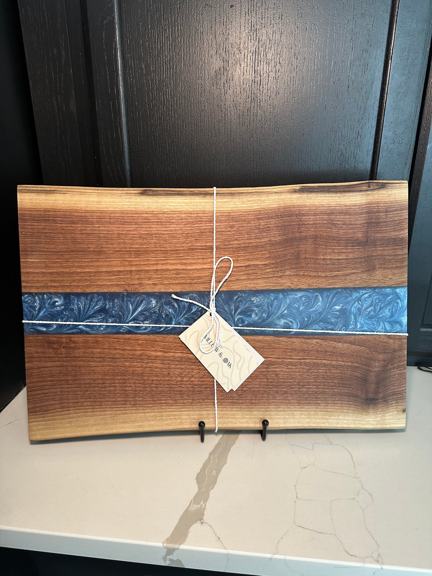 Live Edge Walnut River Serving Board (Blue Calcite Epoxy) - 17.5" x 12" x 1"