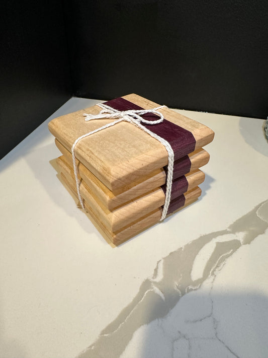 Purple Heart Wooden Coasters - 3.75" x 3.75"